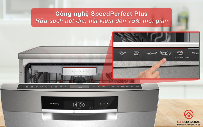 Tiết kiệm lên đến 75% thời gian rửa khi chọn chức năng SpeedPerfect Plus