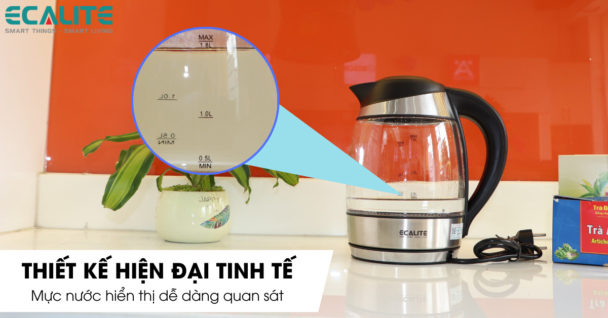 Thiết kế hiện đại tinh tế của bình đun siêu tốc Ecalite EK-G1812