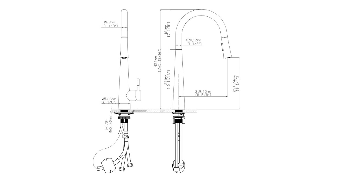 Kích thước vòi rửa chén Ecalite EF-K149S