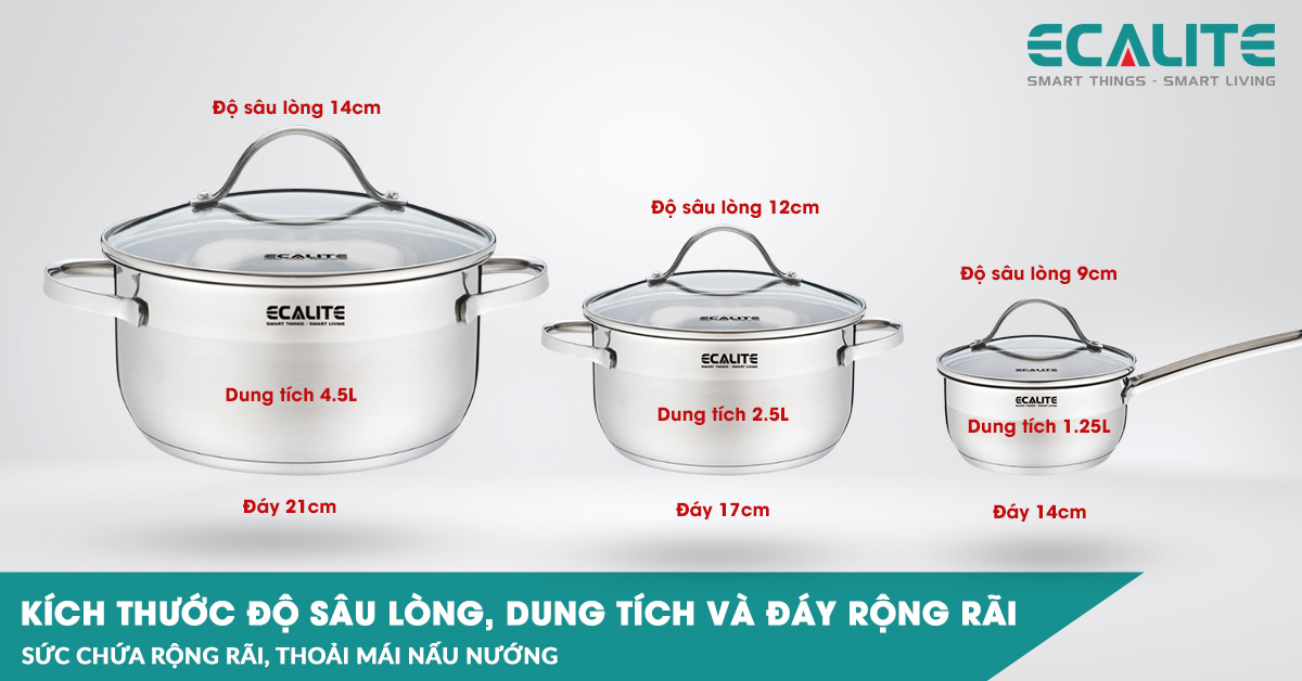 Sức chứa rộng rãi với độ sâu lòng, đáy và dung tích lớn 