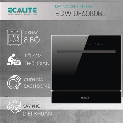 Máy Rửa Chén Mini 8 Bộ Ecalite EDW-UF6080BL / Sấy Khí Tươi 72h
